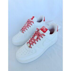 6.5 WOMEN'S NIKE AIR FORCE ONE 1 07 WHITE / CRIMSON IB7167-103 SNEAKERS